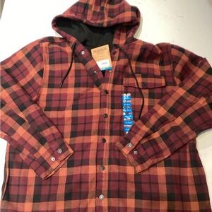 Red and Black Plaid Hooded Shirt